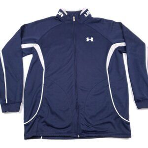 Under Armour Track Jackets Mens Medium Blue White Spell Out Collar Logo Pockets